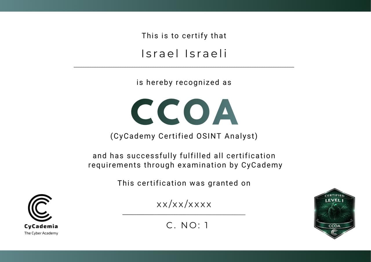 CCOA certificate sample